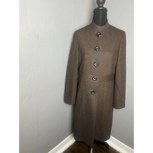 Women's WAY Brown Long Line Classic Wool Coat With Lining Size M Old Money Chic
